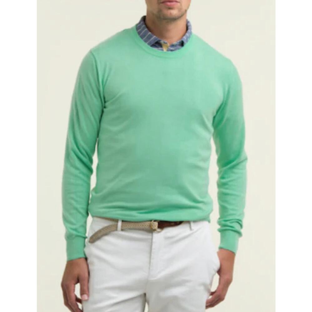 B.Draddy Men's Crew Neck Sweater Cotton Performance Golf Made in Italy Green L